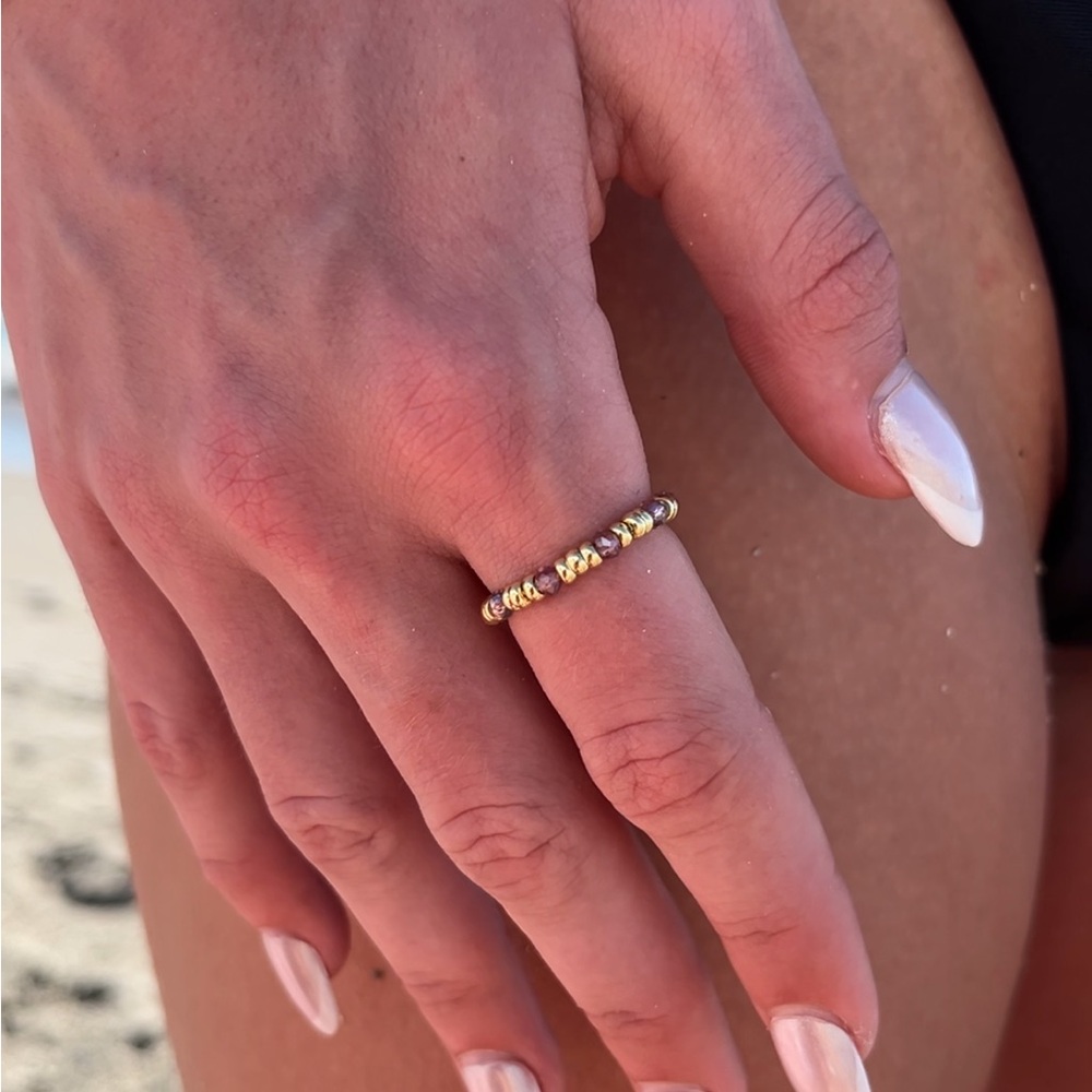 Purple & Gold Beaded Ring